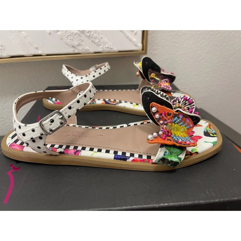Betsey Johnson Kids Butterfly Embellished Flat Sandals Polka Dot White Multi 3